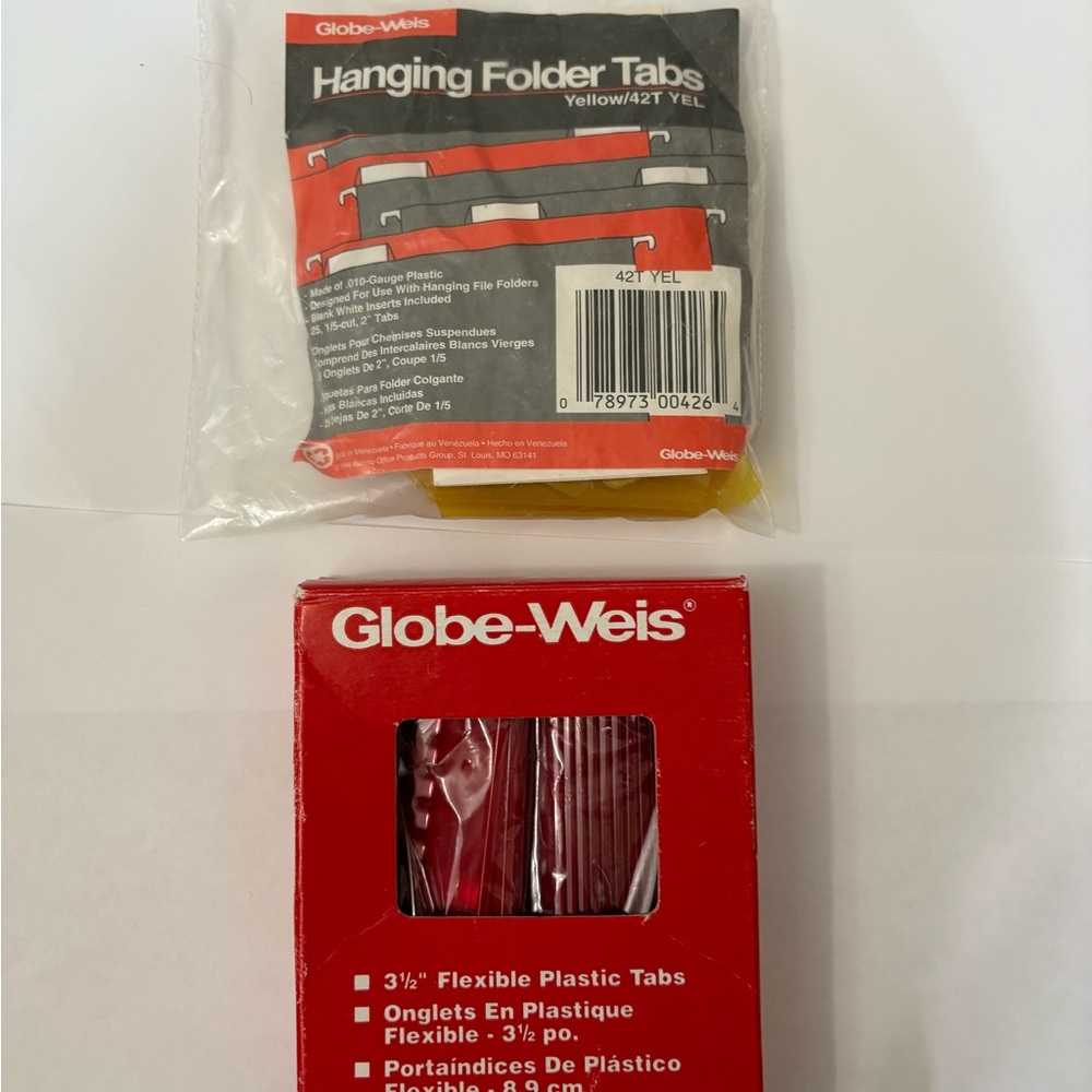 Globe-Weis Hanging Folder Tabs With Paper Label Inserts